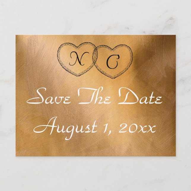 Copper Hearts Save The Date Announcement Postcard (Front)