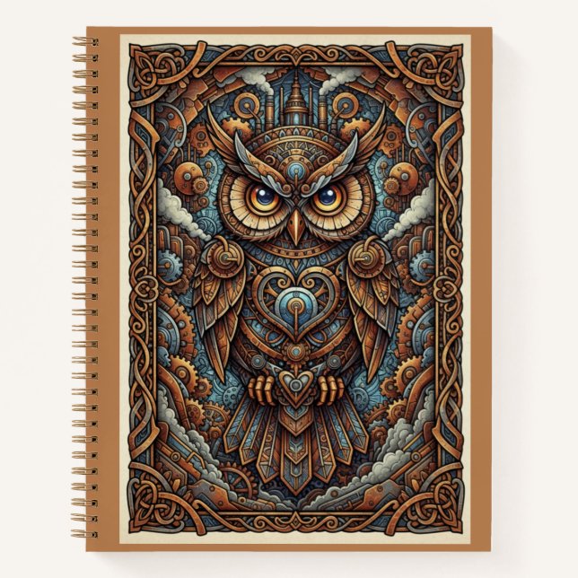Copper Industrial Steampunk Mechanical Owl Journal (Front)