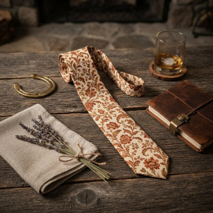 Copper Ivory Chintz Floral Scroll Tie