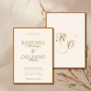 Copper Ivory Monogram Glam Old Money Wedding Invitation
