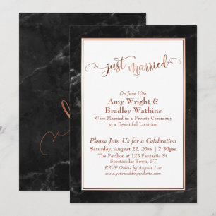 Copper Just Married Black Marble Celebration Invitation