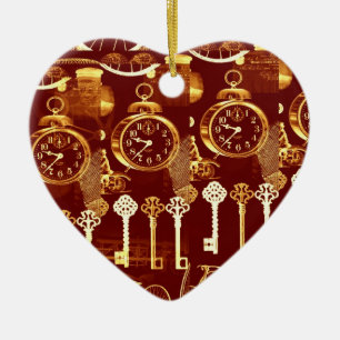 Copper Keys & Clocks Steampunk Dream Foundry Heart Ceramic Tree Decoration