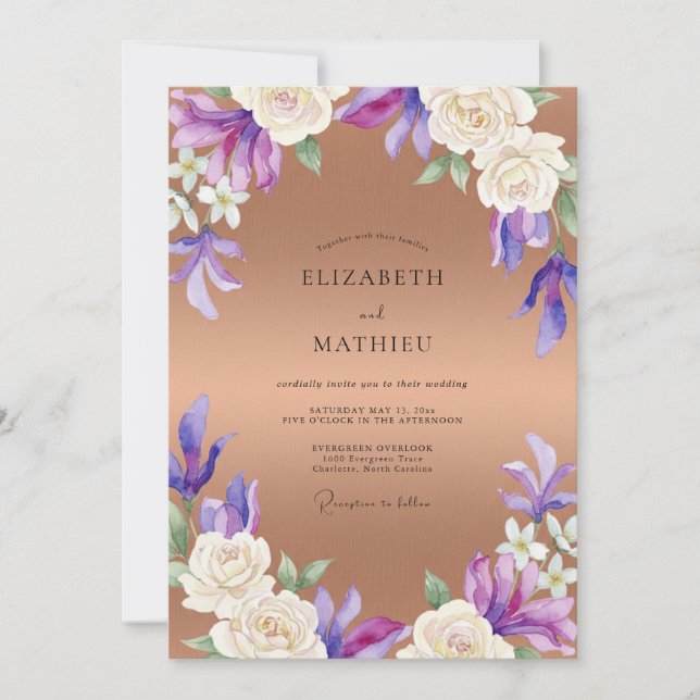 Copper Lavender Orchid Wedding Invitation (Front)