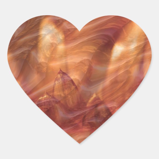 Copper Leaf Golden Shades:  Embossed Waves Heart Sticker (Front)