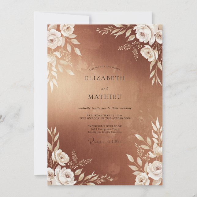 Copper Leafy Wedding Invitation (Front)