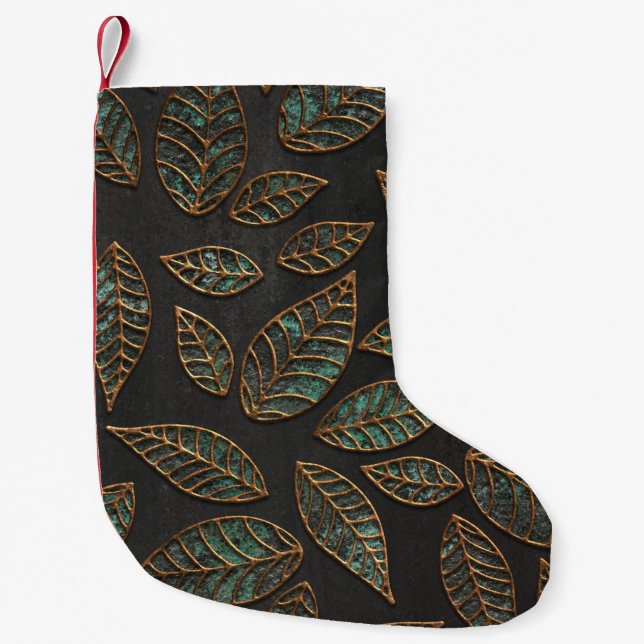 Copper leaves: black grunge texture. small christmas stocking (Front)