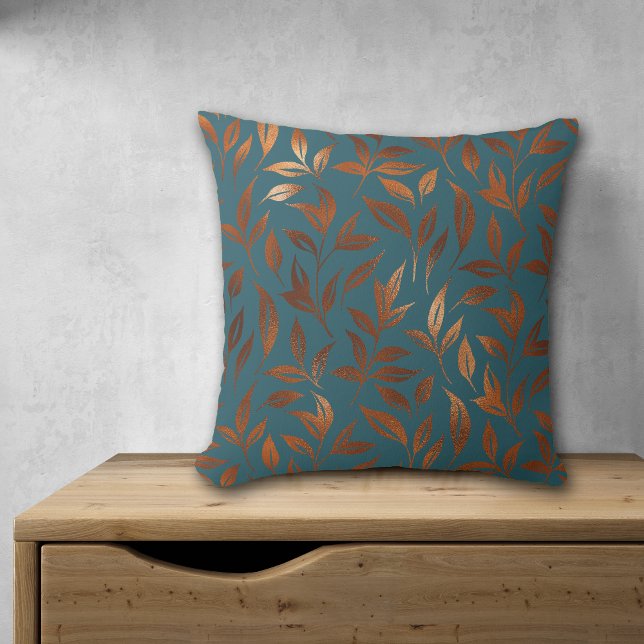 Copper Leaves Vine on Dusty Blue Cushion (Creator Uploaded)