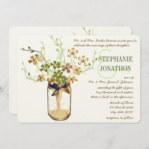 Copper Lime Olive Mason Jar Wild Flower Wedding Invitation