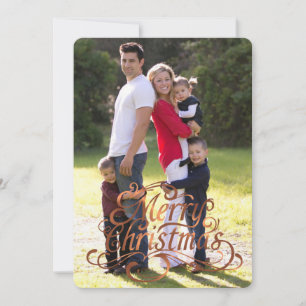 Copper-look Berry wreath & Merry Christmas script Holiday Card