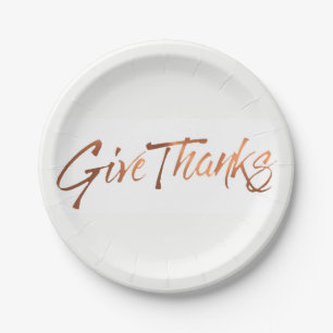 Copper-look Give Thanks script Thanksgiving design Paper Plate