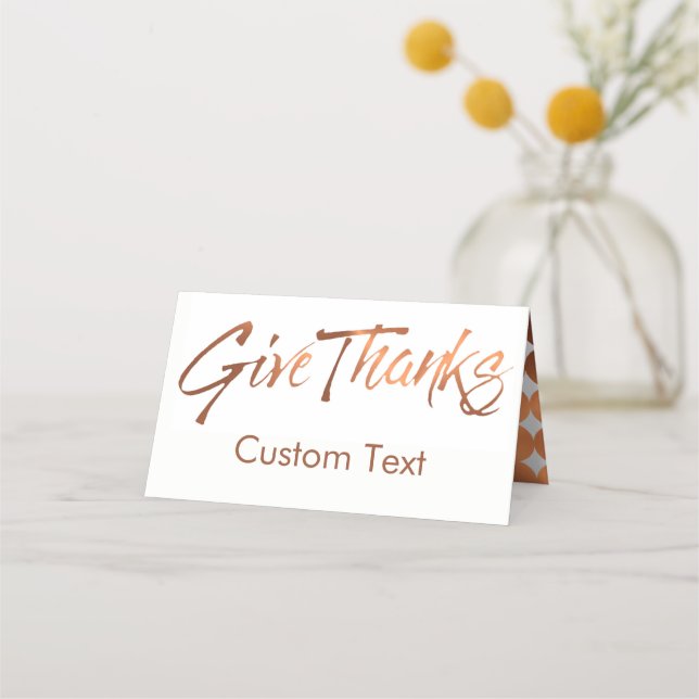 Copper-look Give Thanks Thanksgiving script Place Card (Front)