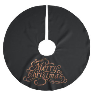 Copper-look Merry Christmas script design Brushed Polyester Tree Skirt
