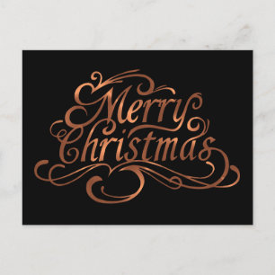 Copper-look Merry Christmas script design Holiday Postcard