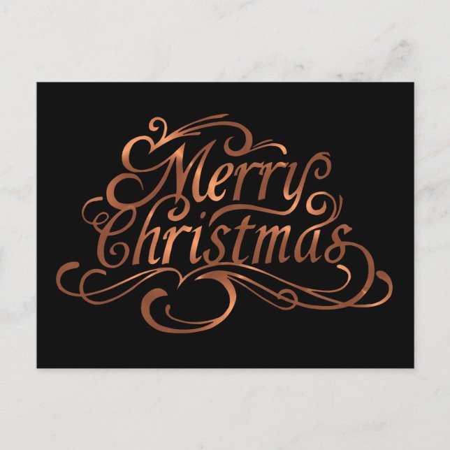Copper-look Merry Christmas script design Holiday Postcard (Front)