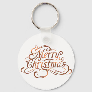 Copper-look Merry Christmas script design Key Ring