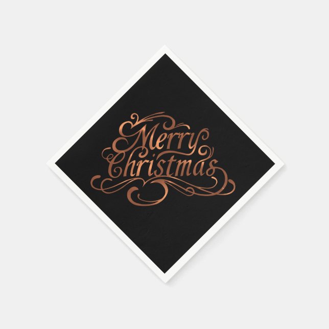 Copper-look Merry Christmas script design Napkin (Corner)