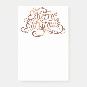 Copper-look Merry Christmas script design Post-it Notes