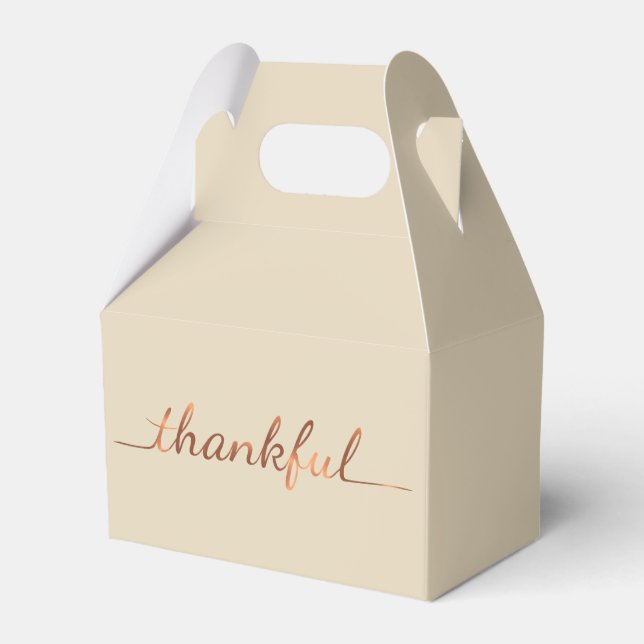 Copper-look Thanksgiving Thankful script design Favour Box (Front Side)