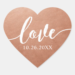 Copper Love Script Wedding Date Heart Sticker