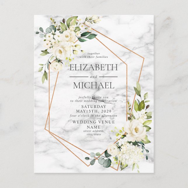 Copper Marble Geometric Floral Postcard Wedding (Front)