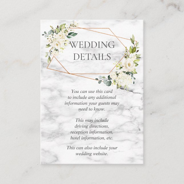 Copper Marble Geometric Floral Wedding Details Enclosure Card (Front)