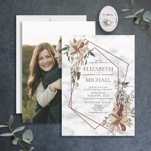Copper Marble Geometric Photo Winter Wedding Invitation