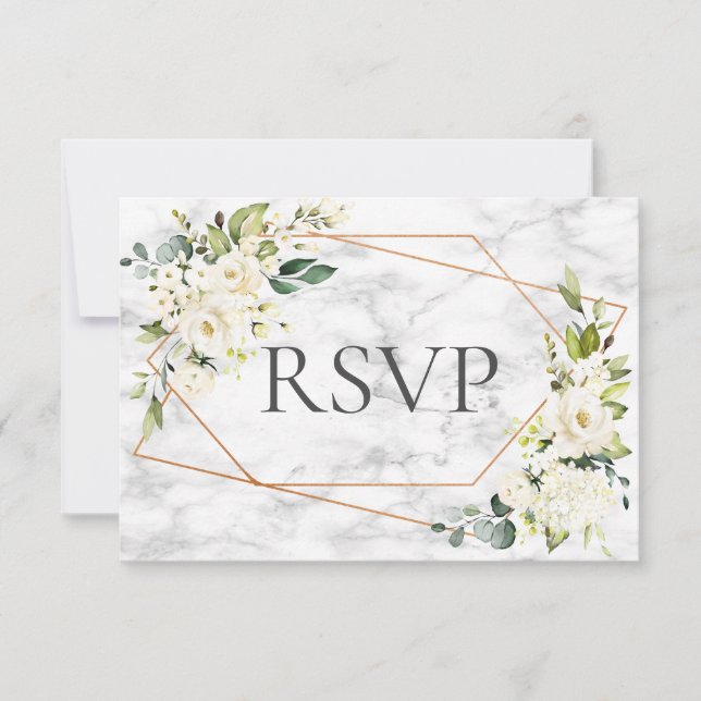 Copper Marble Geometric White Floral No Menu RSVP (Front)