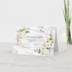 Copper Marble Geometric White Floral Photo Wedding Card