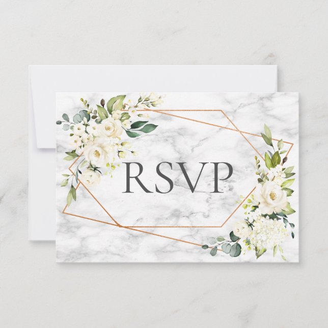 Copper Marble Geometric White Floral RSVP Card (Front)