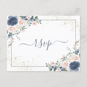 Copper Marble Geometric White Floral RSVP Invitation Postcard