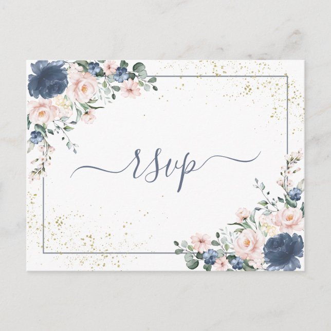 Copper Marble Geometric White Floral RSVP Invitation Postcard (Front)