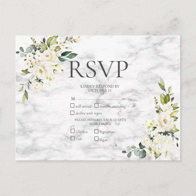 Copper Marble Geometric White Floral RSVP Invitation Postcard (Front)