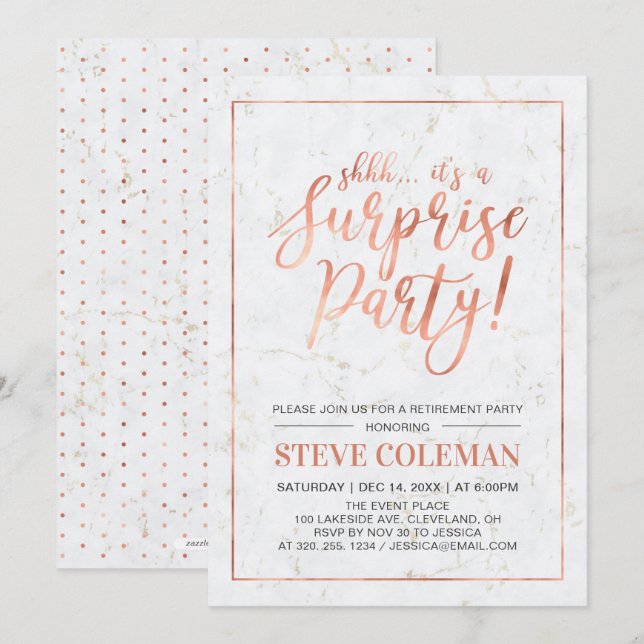 Copper & Marble | Modern Surprise Retirement Party Invitation (Front/Back)