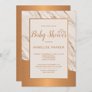 Copper marble trendy glam elegant baby shower invitation