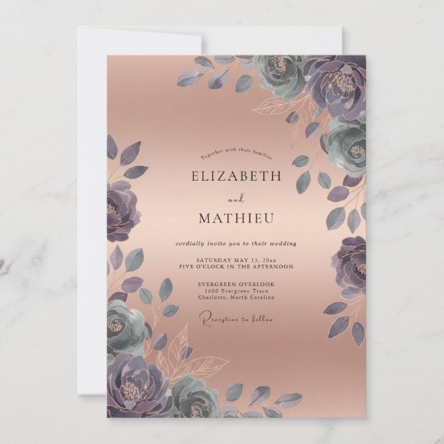 Copper Mauve Peony Wedding Invitation (Front)