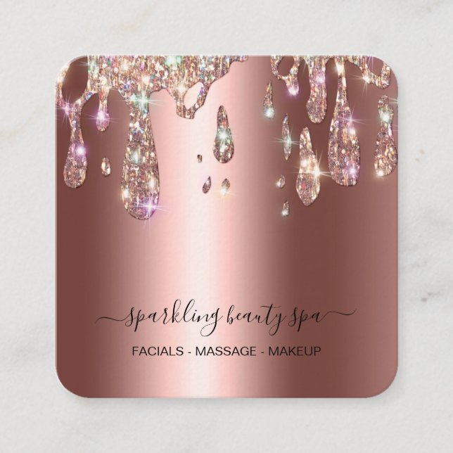 *~* COPPER Metallic Drip Dripping GLITTER AP7 Square Business Card (Front)