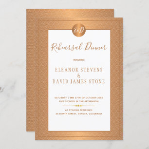 Copper Metallic Elegant Monogram Rehearsal Dinner Invitation