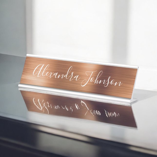 Copper Metallic Foil Modern Elegant Business Desk Name Plate (Creator Uploaded)
