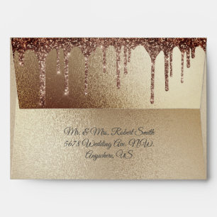 Copper Metallic Glitter Drip Elegant Chic Wedding Envelope