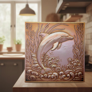 Copper Metallic Iridescent Dolphin D1223 Tile