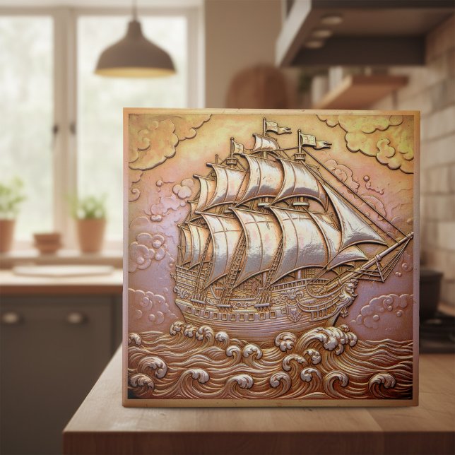 Copper Metallic Iridescent Sailing Ship ID1223 Tile (Creator Uploaded)