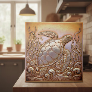 Copper Metallic Iridescent Turtle D1223 Tile