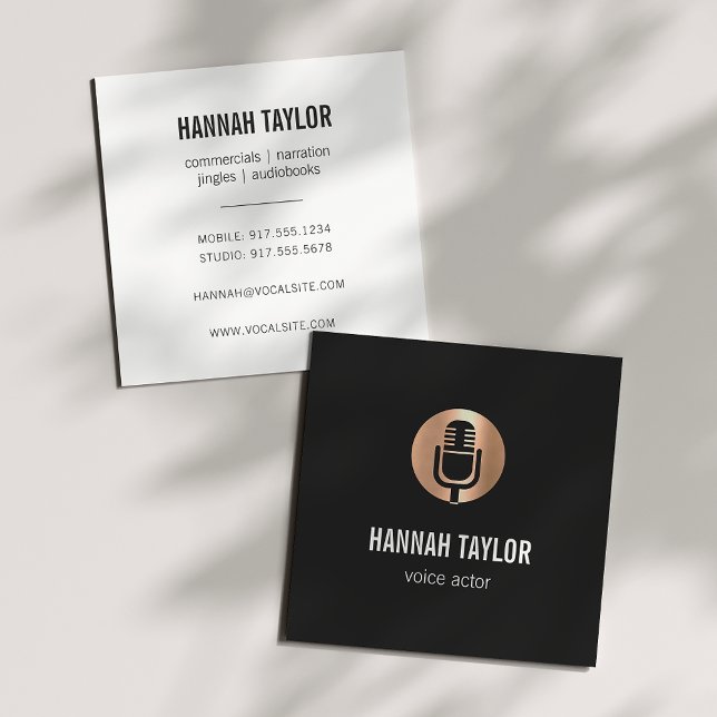 Copper Microphone Voice Actor Square Business Card (Creator Uploaded)