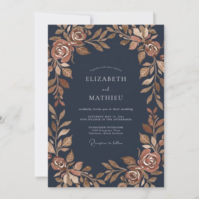 Copper Midnight Foliage Eucalyptus Wedding Invitation (Front)