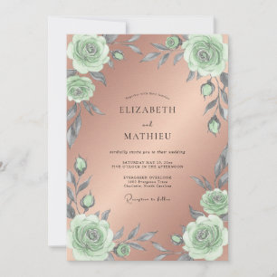 Copper Mint Rose Wedding Invitation
