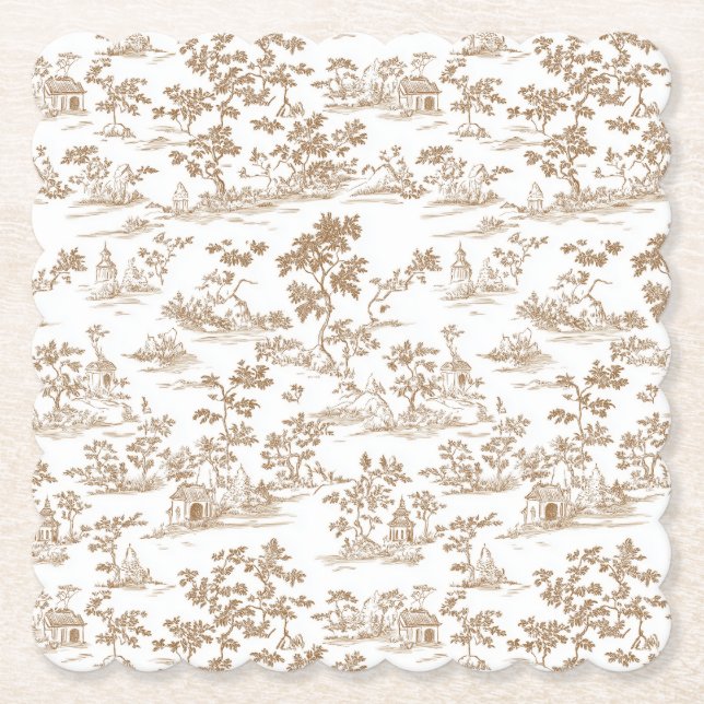 Copper / Mocha Mousse Toile, Paper Coaster (Front)