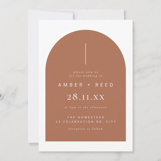 Copper Modern Arch Minimalist Wedding Invitation (Front)