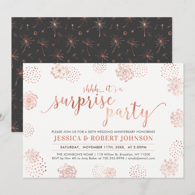 Copper | Modern Surprise 50th Wedding Anniversary Invitation (Front/Back)