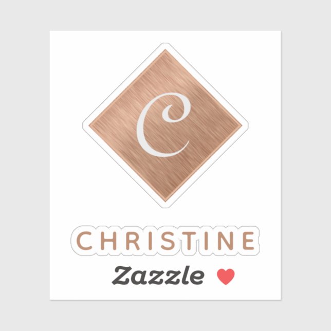 Copper Monogram Faux Metal Brown Custom Name (Sheet)