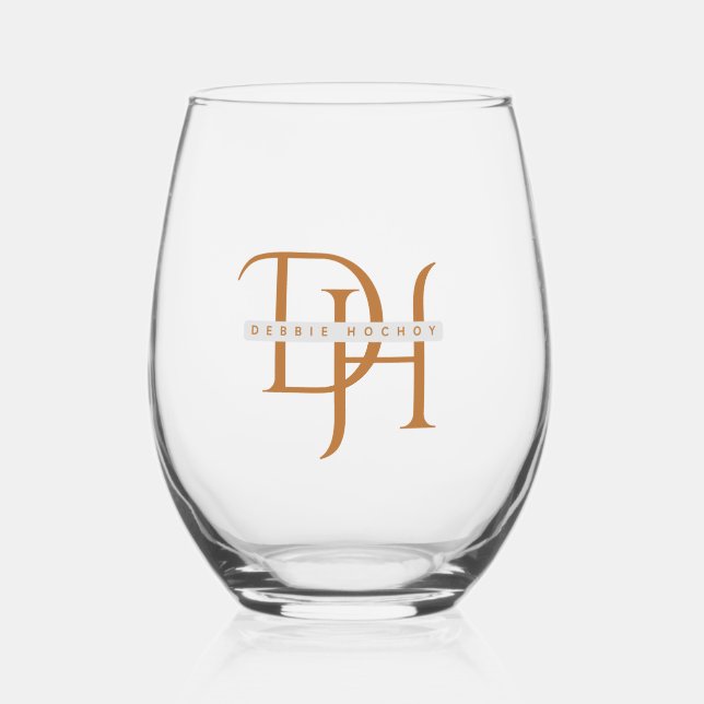 Copper Monogram Minimalist Wine 16 oz Glass (Front)